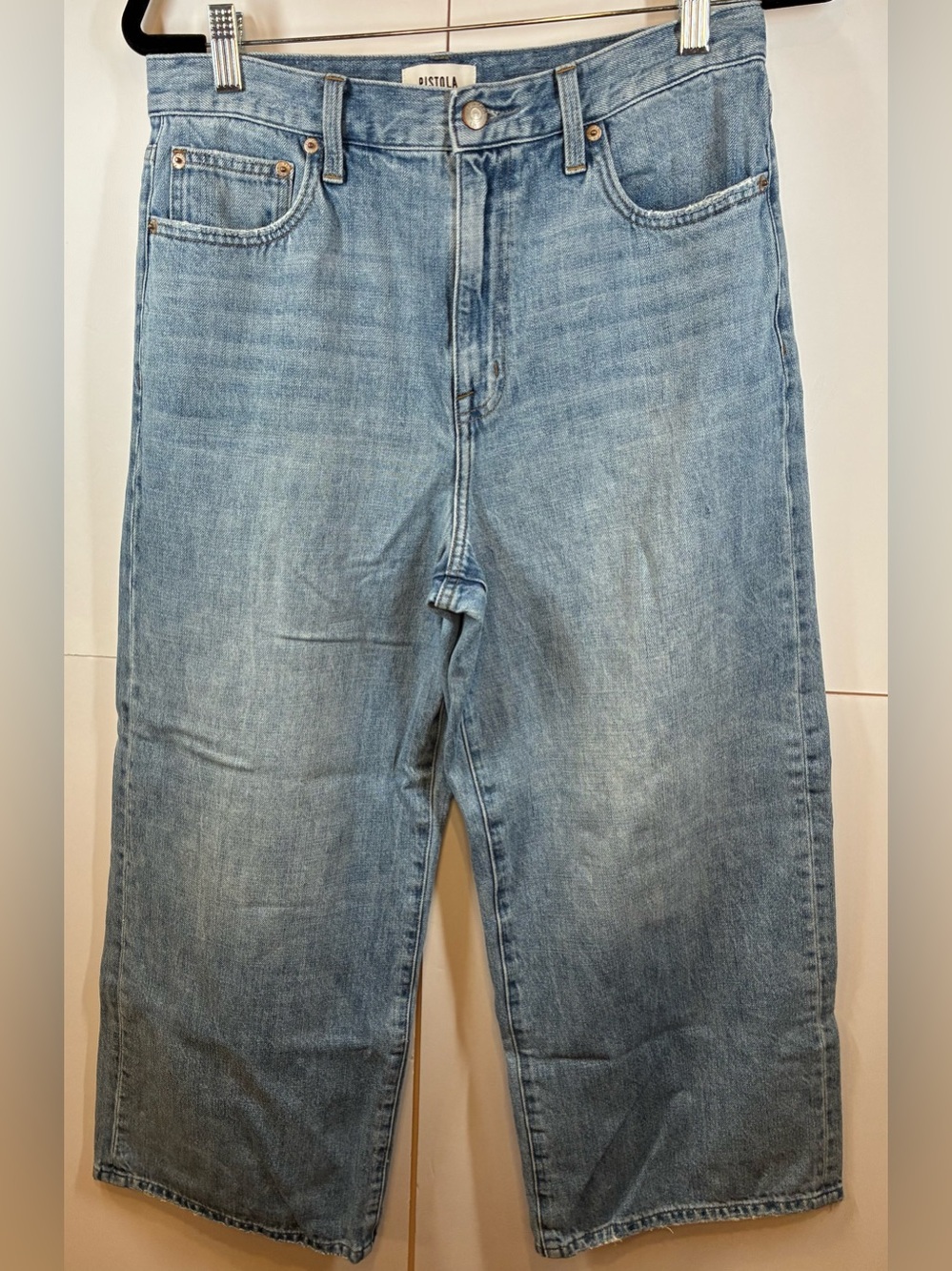 Pistola Lapis High Rise Cropped Wide Leg Jeans Size 30 Light Wash